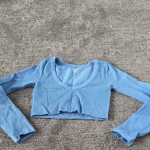 Garage Light Blue Ribbed Crop Top